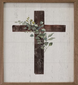 Cross With Greenery Whitewash